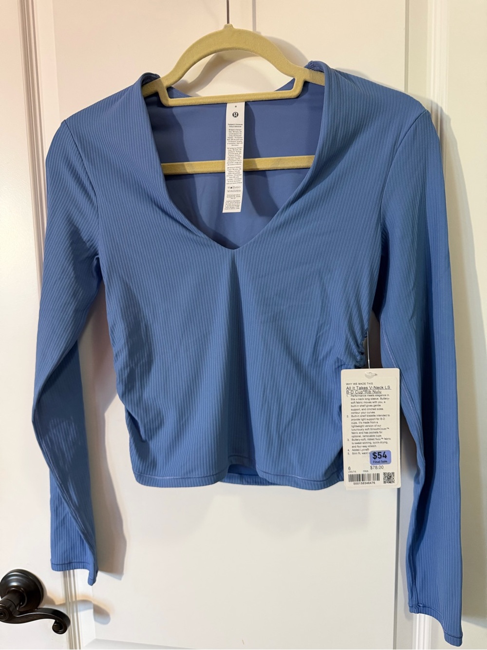 lululemon athletica ALL IT TAKES Light Blue Long Sleeve V Neck Top NWT 6 - Picture 2 of 3